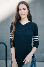 Load image into Gallery viewer, Rory Striped Sleeve Tee in Black-FINAL SALE
