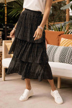 Load image into Gallery viewer, Tiered Polka Dot Midi Skirt in Black