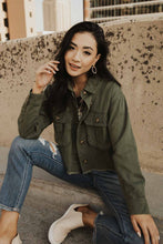 Load image into Gallery viewer, Cropped Olive Utility Jacket