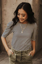 Load image into Gallery viewer, Madeline Striped Puff Shoulder Top