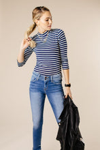 Load image into Gallery viewer, This Chic Blue &amp; White Mock Neck Top-FINAL SALE
