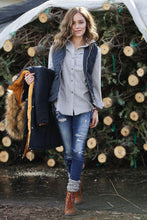 Load image into Gallery viewer, Cool Girl Frayed Button Up Top in Grey
